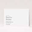 A wedding save the date card template titled "Soho Script". It is an A5 card in a landscape orientation. It is a photographic wedding save the date card with room for 1 photo. "Soho Script" is available as a flat card, with mainly white colouring.