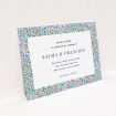 A wedding save the date card called "The faraway garden". It is an A6 card in a landscape orientation. "The faraway garden" is available as a flat card, with tones of white, blue and green.