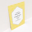 A wedding save the date card template titled "Yellow lines". It is an A6 card in a portrait orientation. "Yellow lines" is available as a flat card, with tones of yellow and white.