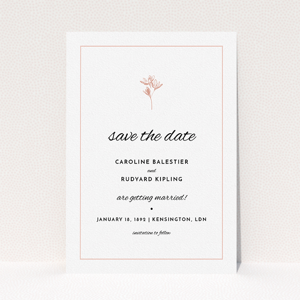A wedding save the date named "My little daisy". It is an A5 save the date in a portrait orientation. "My little daisy" is available as a flat save the date, with tones of white and pink.
