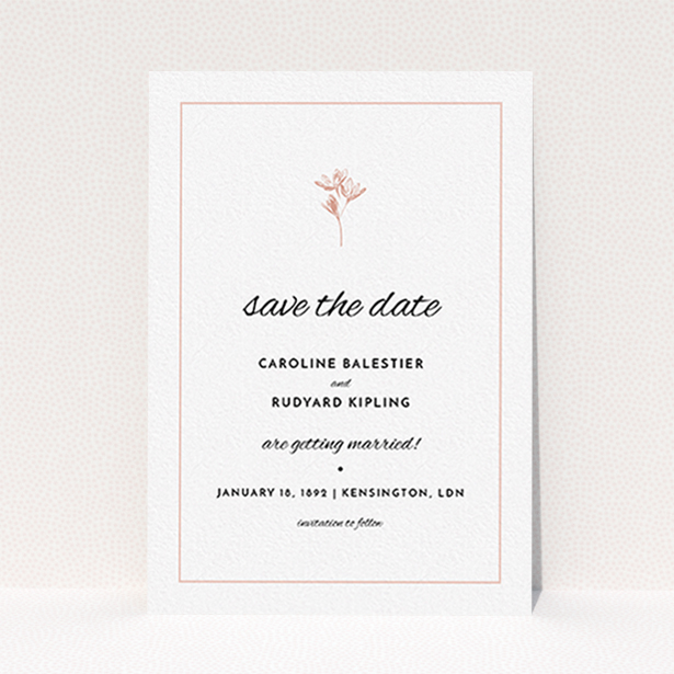 A wedding save the date called "My little daisy". It is an A6 save the date in a portrait orientation. "My little daisy" is available as a flat save the date, with tones of white and pink.