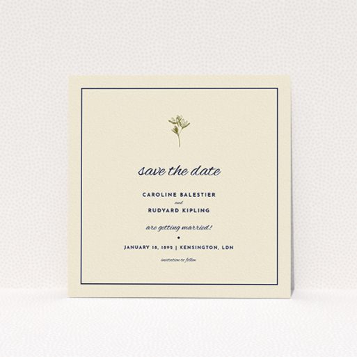A wedding save the date design named "My little daisy". It is a square (148mm x 148mm) save the date in a square orientation. "My little daisy" is available as a flat save the date, with tones of cream and gold.