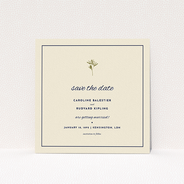 A wedding save the date design named "My little daisy". It is a square (148mm x 148mm) save the date in a square orientation. "My little daisy" is available as a flat save the date, with tones of cream and gold.