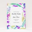 A wedding save the date design called "Neon Florals". It is an A6 save the date in a portrait orientation. "Neon Florals" is available as a flat save the date, with tones of white and green.
