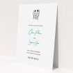 A wedding save the date design named "One small step". It is an A6 save the date in a portrait orientation. "One small step" is available as a flat save the date, with tones of white and blue.