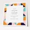 A wedding save the date named "Sloane Squares". It is a square (148mm x 148mm) save the date in a square orientation. "Sloane Squares" is available as a flat save the date, with mainly orange colouring.