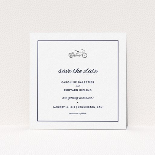 A wedding save the date design called "Tandem sheet". It is a square (148mm x 148mm) save the date in a square orientation. "Tandem sheet" is available as a flat save the date, with tones of white and Grey.