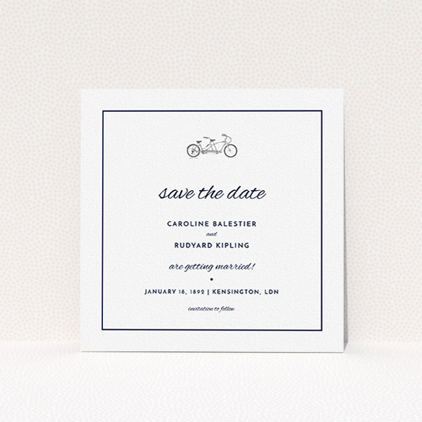 A wedding save the date design called "Tandem sheet". It is a square (148mm x 148mm) save the date in a square orientation. "Tandem sheet" is available as a flat save the date, with tones of white and Grey.