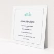 A wedding save the date design called "Tandem sheet". It is a square (148mm x 148mm) save the date in a square orientation. "Tandem sheet" is available as a flat save the date, with tones of white and green.