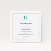 A wedding save the date design titled "Two little ducks". It is a square (148mm x 148mm) save the date in a square orientation. "Two little ducks" is available as a flat save the date, with tones of white and green.