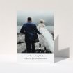 A wedding thank you card template titled "Classic Wedding Thanks". It is an A5 card in a portrait orientation. It is a photographic wedding thank you card with room for 1 photo. "Classic Wedding Thanks" is available as a folded card, with mainly white colouring.