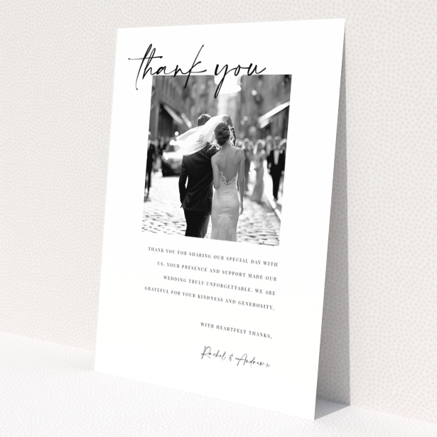 Wedding thank you card with bride and groom photo