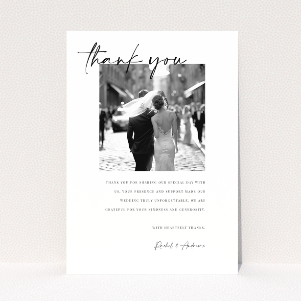 Wedding thank you card with bride and groom photo