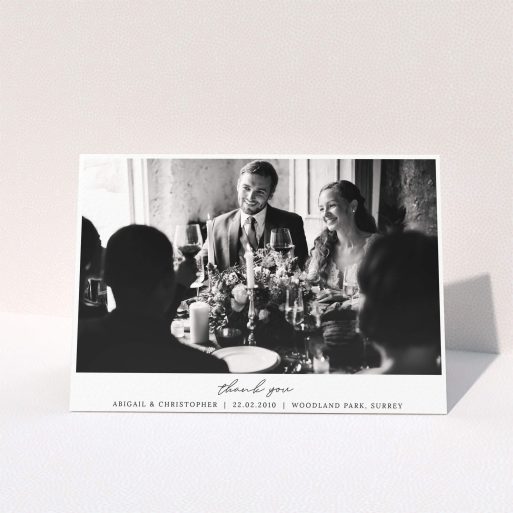 Wedding Thank You Card Design - "Everything You Need" A wedding thank you card template titled "Everything You Need". It is an A5 card in a landscape orientation. It is a photographic wedding thank you card with room for 1 photo. "Everything You Need" is available as a folded card, with mainly white colouring.