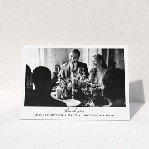 A wedding thank you card template titled "Everything You Need". It is an A5 card in a landscape orientation. It is a photographic wedding thank you card with room for 1 photo. "Everything You Need" is available as a folded card, with mainly white colouring.