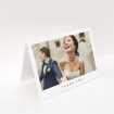 A wedding thank you card design titled "Full-page landscape". It is an A5 card in a landscape orientation. It is a photographic wedding thank you card with room for 1 photo. "Full-page landscape" is available as a folded card, with mainly white colouring.