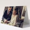 A wedding thank you card design called "Handwritten Thanks". It is an A5 card in a landscape orientation. It is a photographic wedding thank you card with room for 1 photo. "Handwritten Thanks" is available as a folded card, with mainly white colouring.