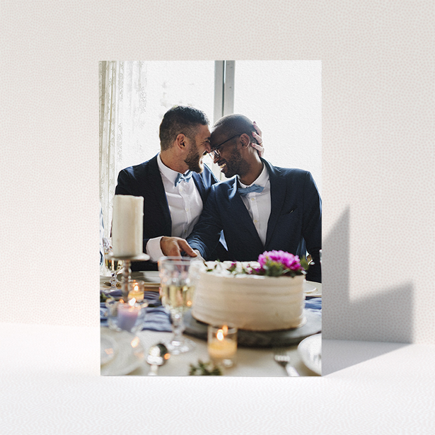 A wedding thank you card design titled "Just a Photo". It is an A5 card in a portrait orientation. It is a photographic wedding thank you card with room for 1 photo. "Just a Photo" is available as a folded card.