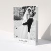 A wedding thank you card design titled "Mr & Mrs Footer". It is an A5 card in a portrait orientation. It is a photographic wedding thank you card with room for 1 photo. "Mr & Mrs Footer" is available as a folded card, with mainly white colouring.