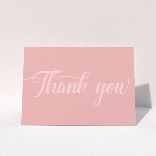 A wedding thank you card design called "Pastel pink calligraphy". It is an A5 card in a landscape orientation. "Pastel pink calligraphy" is available as a folded card, with mainly pink colouring.