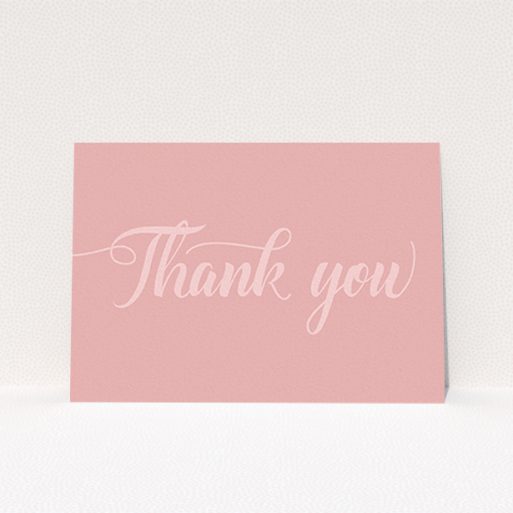 A wedding thank you card named "Pastel pink calligraphy". It is an A6 card in a landscape orientation. "Pastel pink calligraphy" is available as a flat card, with mainly pink colouring.