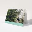 A wedding thank you card called "Simple Mint". It is an A5 card in a landscape orientation. It is a photographic wedding thank you card with room for 1 photo. "Simple Mint" is available as a folded card, with tones of green and white.