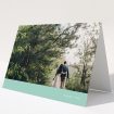 A wedding thank you card called "Simple Mint". It is an A5 card in a landscape orientation. It is a photographic wedding thank you card with room for 1 photo. "Simple Mint" is available as a folded card, with tones of green and white.