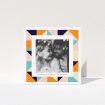 A wedding thank you card named "Sloane Squares". It is a square (148mm x 148mm) card in a square orientation. It is a photographic wedding thank you card with room for 1 photo. "Sloane Squares" is available as a folded card, with tones of pink, orange and navy blue.