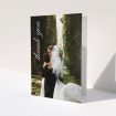 A wedding thank you card called "Up the Side". It is an A5 card in a portrait orientation. It is a photographic wedding thank you card with room for 1 photo. "Up the Side" is available as a folded card, with mainly white colouring.