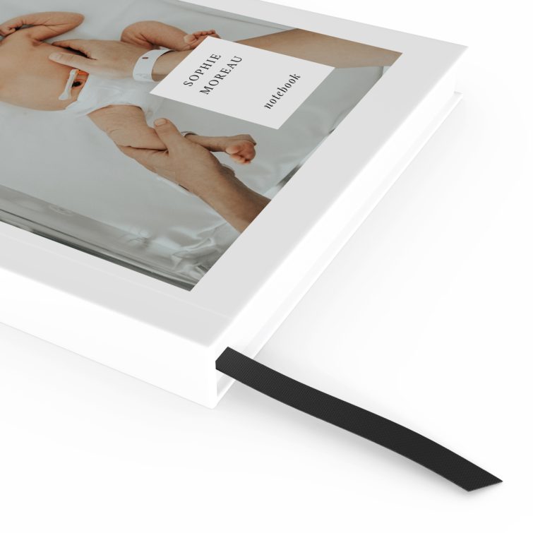 Personalised notebook design featuring one photo on the cover spread from Utterly Printable.