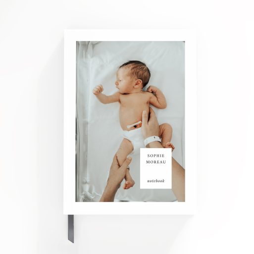 Personalised notebook design featuring one photo on the cover spread from Utterly Printable.