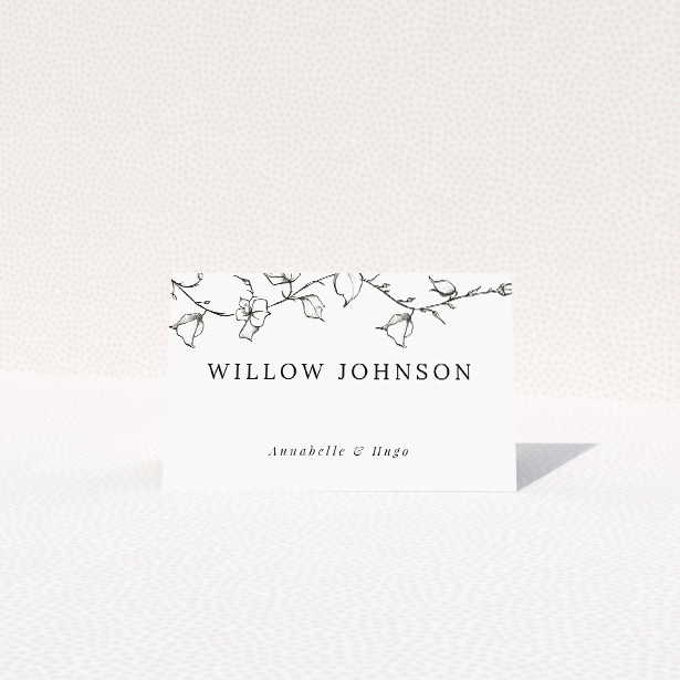 Whispering Vines place cards featuring delicate vine illustrations in a monochromatic palette. This is a view of the front