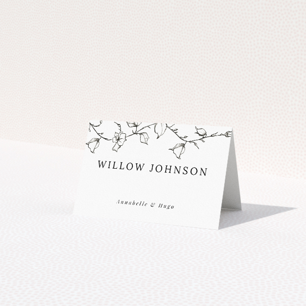 Whispering Vines place cards featuring delicate vine illustrations in a monochromatic palette. This is a third view of the front