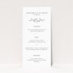 Whispering Vines wedding menu template showcasing understated elegance and contemporary minimalism with delicate vine illustrations in a monochromatic palette This is a view of the front