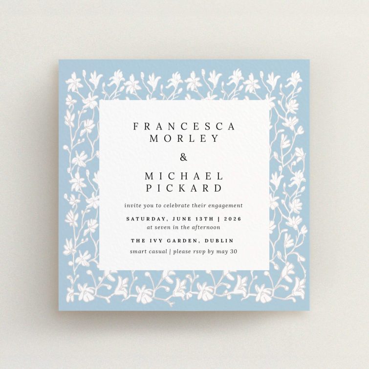 Elegant floral-themed engagement party invitations with no photos.