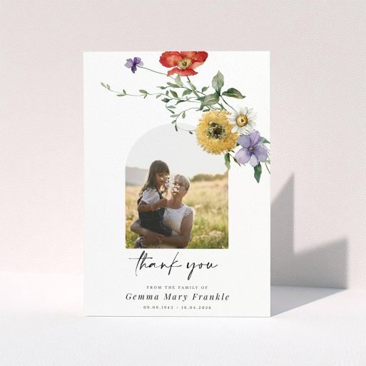 Elegant Funeral Card Funeral thank you card design with floral decorations and one photo placeholder.