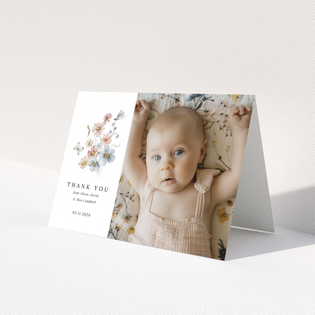 Baby Thank You Card with floral design and one photo