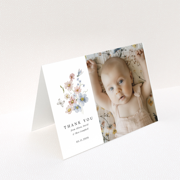 Baby Thank You Card with floral design and one photo