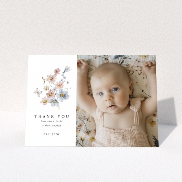 Baby Thank You Card with floral design and one photo