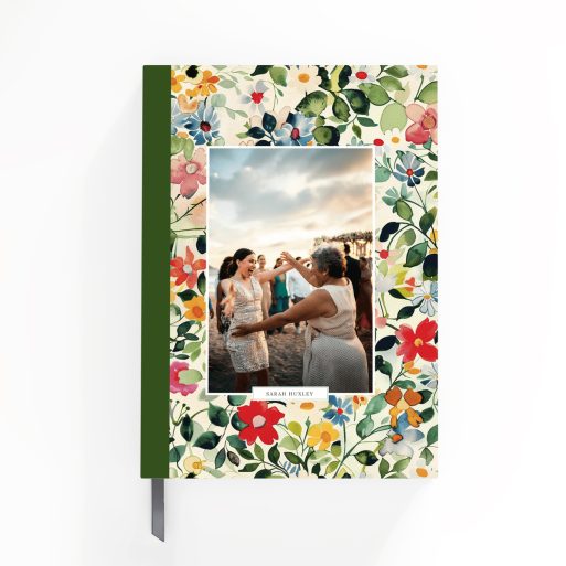 Floral notebook cover design with one photo on the front, perfect for weddings or events, by Utterly Printable.