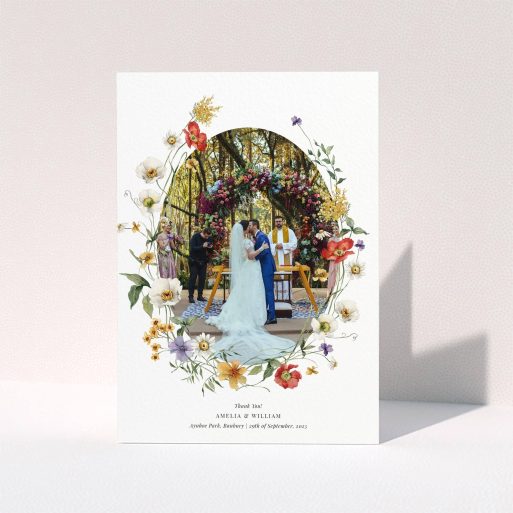 Floral Wedding Card Floral wedding thank you card design with one photo.