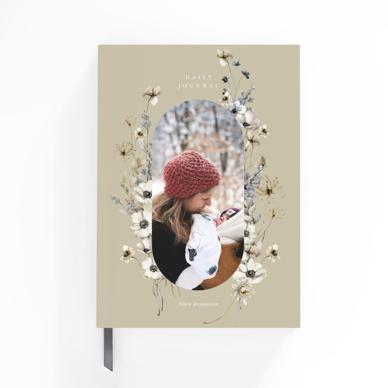 Floral design portrait notebook cover with one photo, personalised for Utterly Printable.