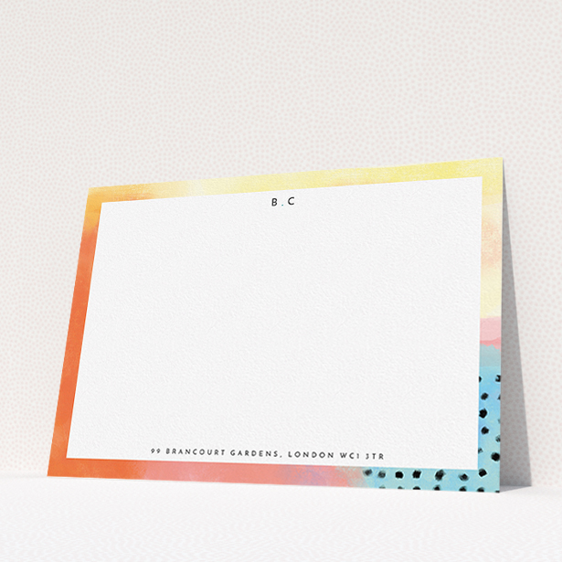 A womens correspondence card named "Abstract Pastel". It is an A5 card in a landscape orientation. "Abstract Pastel" is available as a flat card, with tones of orange, red and yellow.