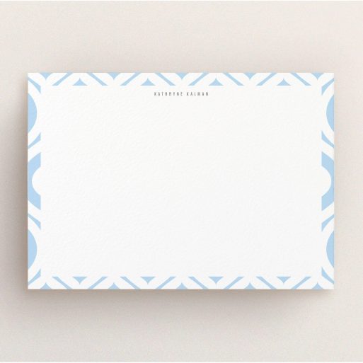 Correspondence Card Design for Women - "Arabian diamonds" A womens correspondence card design called "Arabian diamonds". It is an A5 card in a landscape orientation. "Arabian diamonds" is available as a flat card, with tones of blue and white.