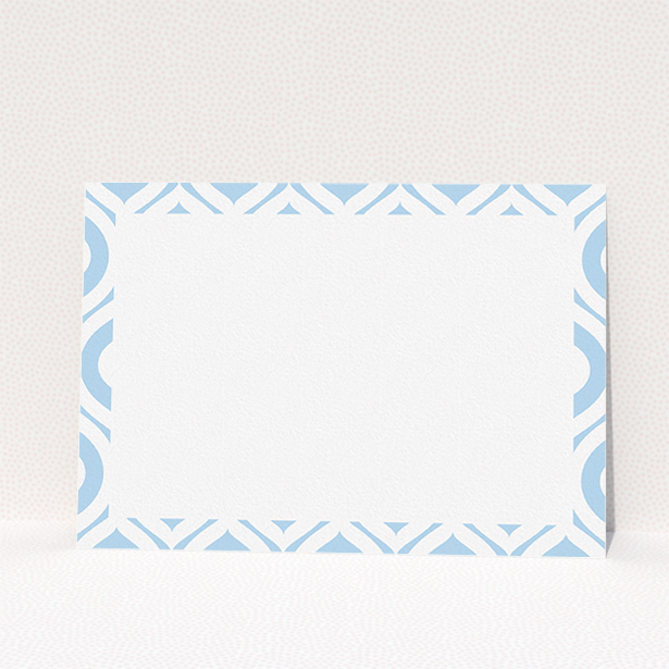 A womens correspondence card design called "Arabian diamonds". It is an A5 card in a landscape orientation. "Arabian diamonds" is available as a flat card, with tones of blue and white.