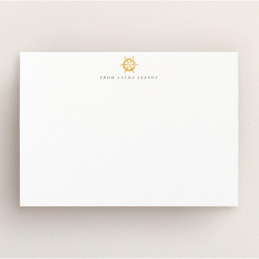 Correspondence Card Design for Women - "Captain's orders" A womens correspondence card design named "Captain's orders". It is an A5 card in a landscape orientation. "Captain's orders" is available as a flat card, with tones of white and orange.