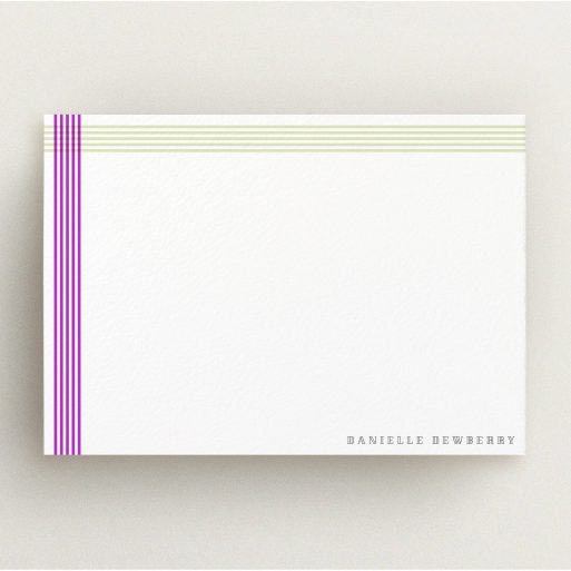 Correspondence Card Design for Women - "Crossing Paths" A womens correspondence card template titled "Crossing Paths". It is an A5 card in a landscape orientation. "Crossing Paths" is available as a flat card, with tones of yellow and purple.