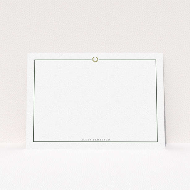 A womens correspondence card template titled "Greco". It is an A6 card in a landscape orientation. "Greco" is available as a flat card, with mainly white colouring.