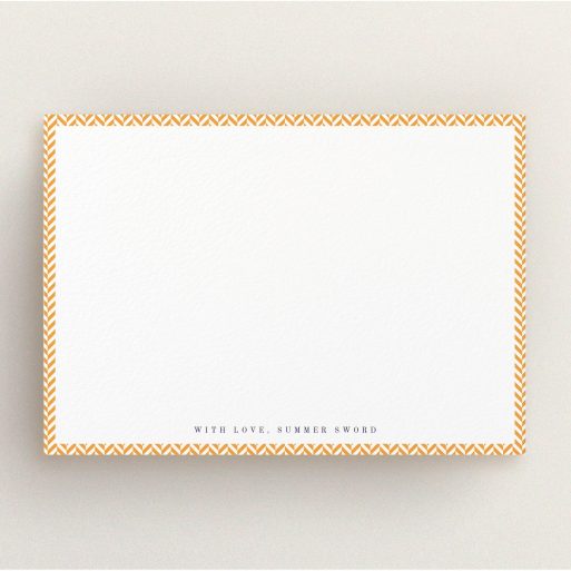 Correspondence Card Design for Women - "Hounds Tooth Orange" A womens correspondence card design titled "Hounds Tooth Orange". It is an A5 card in a landscape orientation. "Hounds Tooth Orange" is available as a flat card, with tones of orange and white.
