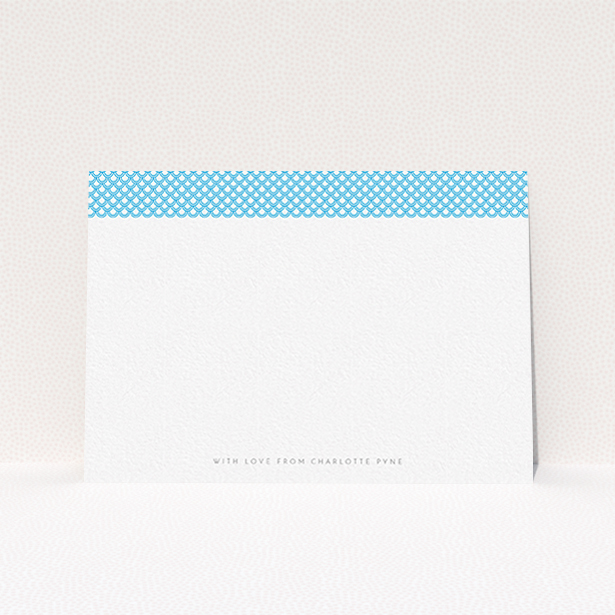 A womens correspondence card template titled "Japanese blue". It is an A6 card in a landscape orientation. "Japanese blue" is available as a flat card, with tones of blue and white.